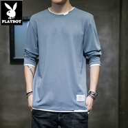 花花公子（PLAYBOY）秋夏季男士純棉2025新款長(cháng)袖t恤秋衣體恤內襯打底衫高中初中學(xué)生 5130霧霾藍 M