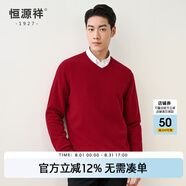 恒源祥純羊毛衫男秋冬季長袖毛衣休閑純色基礎(chǔ)打底衫半高領(lǐng)內(nèi)搭針織衫男 V領(lǐng)+大紅 3XL /190/104A