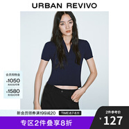 UR2025春季新款女裝時(shí)髦鏤空系帶修身短袖針織衫UYV950018 藏青 XS