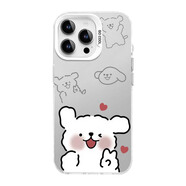 潮芭麗拍照線條小狗情侶雙層彩銀手機殼適用于蘋果16ProOPPOReno12Pro華 比耶白狗透銀 iPhone5S