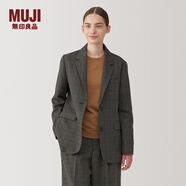 無印良品（MUJI）女式 起毛 西裝領(lǐng)夾克 女外套秋冬款 女裝 休閑 小西服BD0ZDC4A 灰色圖案 XL 165/92A