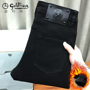 金利來（Goldlion）秋季純黑九分牛仔褲歐美直筒寬松百搭休閑黑色修身小腳褲男秋冬款 黑色厚絨保暖修身長褲 27 腰二尺建議體重90-100斤