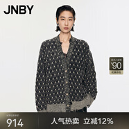 JNBY/江南布衣秋冬含羊毛針織衫女格紋中長款開襟毛衫5O0313470 973/米黑雙色 XS