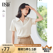 歐莎（OSA）純色V形polo領(lǐng)t恤衫女士夏季衣服2025新款短袖高檔顯瘦減齡上衣 米白色 S