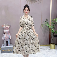 皮爾卡丹（pierrecardin）碎花連衣裙女夏2025新款法式復(fù)古長裙收腰顯瘦v領(lǐng)氣質(zhì)大擺裙1062 蝴蝶花 S 100斤以下