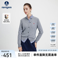 Navigare意大利小帆船毛衣外套女士秋冬款純羊毛圓領(lǐng)羊毛衫氣質(zhì)針織開衫 煙灰 M