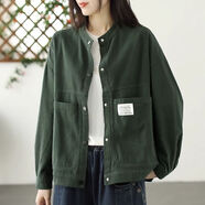 俞兆林（YUZHAOLIN）春秋外套女2025新款韓版寬松大口袋復古休閑洋氣百搭夾克衫 復古綠色 M 建議90-110斤