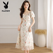 花花公子（PLAYBOY）法式碎花連衣裙女2025夏季新款感溫柔風(fēng)木耳邊顯瘦氣質(zhì)長裙女 花色 L