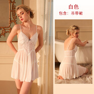 菲韻新款內(nèi)衣性感網(wǎng)紗透視睡衣 蕾絲刺繡吊帶睡裙女家居服540 白色 S