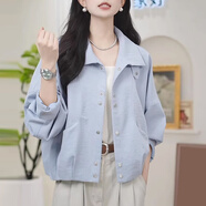 AEMAPE歐洲站立領工裝外套女2025年春季新款超好看別致寬松百搭小眾夾克 天藍色 常規(guī) L 100-115斤