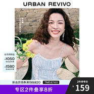 UR【鐘楚曦同款】2025夏季新款女裝波嬉風(fēng)蕾絲條連衣裙UYL750037 藍(lán)色條紋 M