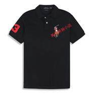 POLO SPORT美國保羅polo衫男純棉大彩馬標刺繡體恤男高端商務(wù)翻領(lǐng)保羅短袖男 黑色 M 建議120-140斤