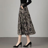斐特瑪2025春秋新款印花半身裙女高腰顯瘦中長(cháng)款大擺大碼百搭A字傘裙子 K8米灰太陽(yáng)花 S 腰圍：1.8--1.9尺