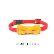 HONEY BUNNY貓咪安全扣項圈防窒息鎖死寵物小領結鈴鐺撞色蝴蝶結 紅黃 均碼2030cm