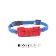 HONEY BUNNY貓咪安全扣項圈防窒息鎖死寵物小領結鈴鐺撞色蝴蝶結 寶藍 均碼2030cm