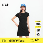 森馬（Semir）連衣裙女收腰T恤裙小心機(jī)夏季2025新款繡花圓領(lǐng)短裙簡(jiǎn)約休閑 黑色90001 XL
