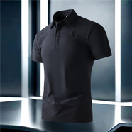 ROYAL PALM POLO SPORTS CLUB男士夏季冰絲polo衫短袖商務翻領(lǐng)上衣薄款體恤半袖高端t恤 黑色 XL 125-140斤