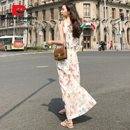 皮爾卡丹感雪紡碎花吊帶連體褲女夏2025沙灘度假穿搭連身衣闊腿褲套裝 印花【升級(jí)版】 XS 90斤內(nèi)