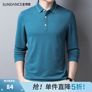 圣得西（Sundance）翻領(lǐng)polo衫男2025春季新款純色休閑打底青中年男士長袖T恤 孔雀藍(lán) 180/96A