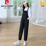 皮爾卡丹（pierre cardin）休閑背帶褲連體褲女2025春秋季新款韓版寬松洋氣減齡直筒時(shí)尚褲子 黑色單褲 M 27