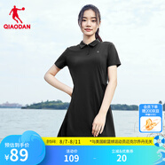 喬丹QIAODAN連衣裙子女夏季透氣速干冰絲polo衫短袖t恤運動休閑連身裙 黑色 M