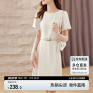 尚都比拉設計感拼接連衣裙夏季高級感氣質(zhì)百褶裙小個(gè)子中長(cháng)裙子 杏色 M