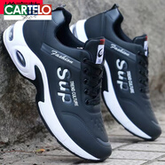 卡帝樂(lè )鱷魚(yú)（CARTELO）皮面防水男鞋2025新款春夏季男士運動(dòng)鞋輕便軟底跑步鞋子男休閑鞋 0188黑色【增高5厘米】 38