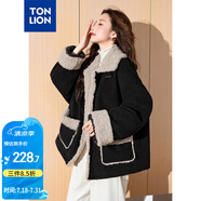 唐獅（TonLion）2024女翻立領(lǐng)燈芯絨拼接短款外套 黑色 M 