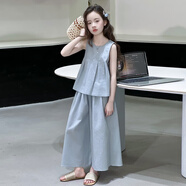 乖妮貓女童棉麻套裝2025新款時髦兒童夏季裙褲大童女裝網(wǎng)紅炸街超火夏裝 圖片色 150 碼