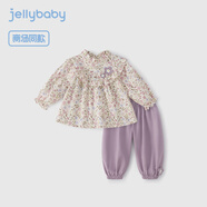 JELLYBABY女童套裝春秋兒童新款春季衣服小女孩洋氣春裝三歲寶寶碎花兩件套 紫色 90
