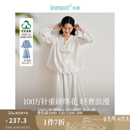 茵曼（INMAN）100%新疆棉法式重工立體繡花襯衫2025春季女裝新款寬松顯瘦上衣 米白色長袖襯衫 L