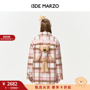 13DE MARZO男女同款 格子呢子寬松復古襯衫街頭夾棉中長(cháng)款外套 粉色 M