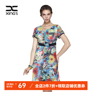 邢氏女裝  夏季新款印花連衣裙短袖裙子收腰顯瘦 花色 XL/42(170/100B)