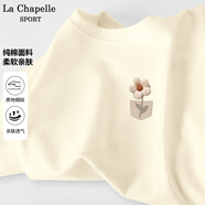 La Chapelle Sport拉夏貝爾純棉短袖t恤女夏季休閑百搭時尚潮流ins印花圓領(lǐng)打底衫女 奶白色(花語口袋胸標) XL (推薦130-150斤)
