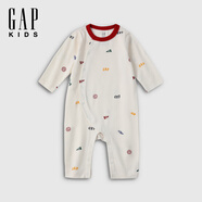 蓋璞Gap嬰兒秋季純棉滿(mǎn)印圓領(lǐng)長(cháng)袖連體衣兒童裝哈衣爬服645623 象牙白 66cm (3-6月) 亞洲尺碼