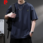 皮爾卡丹（pierre cardin）夏季純棉男士t恤短袖2025新款寬松美式潮牌大碼胖子重磅半袖體恤 寶藍(lán)色 M 115-130斤