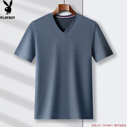 花花公子（PLAYBOY）中老年男士速干短袖t恤夏季新品v領(lǐng)純色半袖冰絲體恤衫寬松爸爸裝 灰色v領(lǐng) KM-1982 M /165/48/105