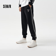 森馬（Semir）【休閑褲福袋】春季百搭男女休閑褲運動(dòng)風(fēng)褲子 C款男褲-黑色【撞色束腳褲】 S