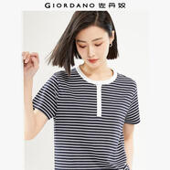 佐丹奴女裝純棉針織撞色條紋亨利領(lǐng)短袖T恤13324253 13海軍藍/白 S
