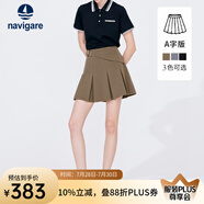 Navigare意大利小帆船半身裙女士夏季時尚顯瘦A字裙子簡約休閑短款百褶裙 橄欖綠咖 L