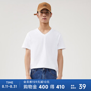 美特斯邦威短袖t恤男夏V領(lǐng)修身潮流男士T恤凈色短袖清爽純棉柔軟親膚 亮白色 L 175 96A