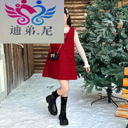 迪弟.尼  HEYDIDY女童秋冬款加厚呢子套裝連衣裙中大童洋氣休閑拜年服冬裝裙子 紅色連衣裙+內(nèi)搭毛衣+包包 120 cm