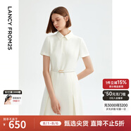 朗姿【尖貨補單】黑白色顯瘦輕禮服襯衫連衣裙女夏新款復(fù)古小黑裙裙子 白色2 S 155/76A