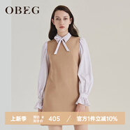 OBEG歐碧倩春季假兩件襯衫OL拼接連衣裙10404044 米色 XS /155/34
