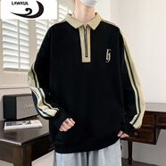 浪古 LAWKUL衛(wèi)衣男士春秋季拉鏈翻領(lǐng)寬松衣服男裝長袖t恤新款春季潮流外套 黑色 XL