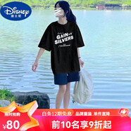 迪士尼（Disney）純棉短袖t恤女大童夏季2025新款初中高中學生寬松洋氣半袖上衣15 黑色【夏季2025年+//圓領(lǐng)/歐洲站 165 S