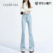 OLDER SEA淺色微喇牛仔褲女小個子2025牛仔褲夏季女高腰顯瘦喇叭馬蹄褲子女 淺藍色 L 建議116-129斤