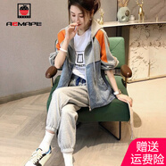 AEMAPE女裝2025春秋季新款時尚外套女減齡牛仔短外套女拼接連帽上衣 橘色8201 L _【建議110-120斤】