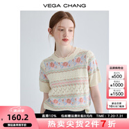 VEGA CHANG提花針織衫女夏裝2025年新款法式小眾鏤空短袖設(shè)計(jì)感休閑短款上衣 提花條紋 S