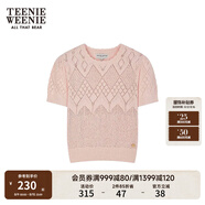 Teenie Weenie小熊春夏鏤空鉤花泡泡袖套頭短款時髦毛衣針織衫女裝 粉色 M 165